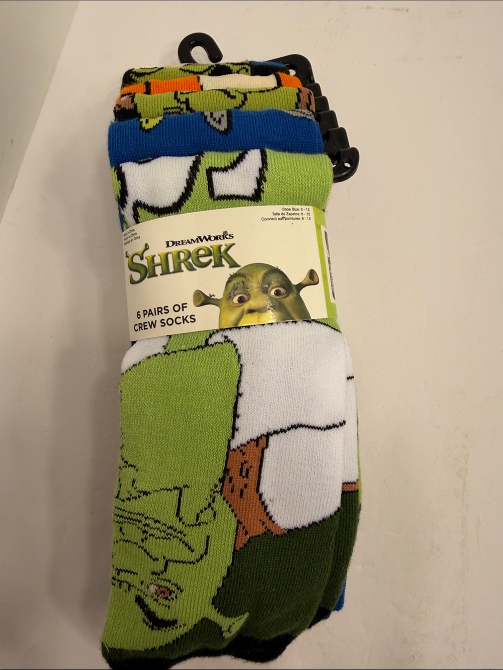 DreamWorks Shrek Men's Green, White & Blue Crew Socks - 6 Pack